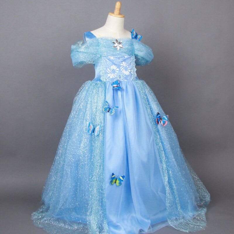子供用 プリンセス ロングドレスドレス コスプレお姫様 キッズ なりきり コスチューム 誕生日 発表会 結婚式 演奏会 お遊戯会 ドレス 蝶々飾り