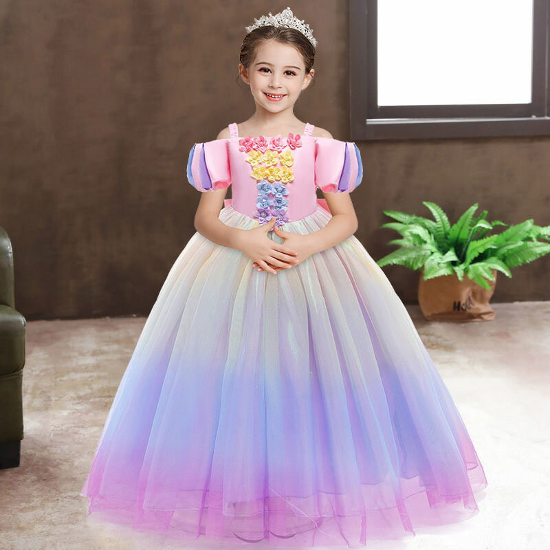 Rakuten - 子供ドレス　立体花　ピンクパープル　大人気 お姫様 ドレス　コスプレ仮装　お誕生日 クリスマス プレゼント キッズ コスチューム ハロウィン パーティー 仮装100cm 110cm 120cm 130cm 140cm150cm tb2249