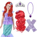 子供用 アリエル人魚姫 ウィッグ カチューシャ 手袋 ネックレス4点セット プリンセスウィッグ かつら コスチューム用小物 ロング かつら 長い髪 巻き髪 ア...