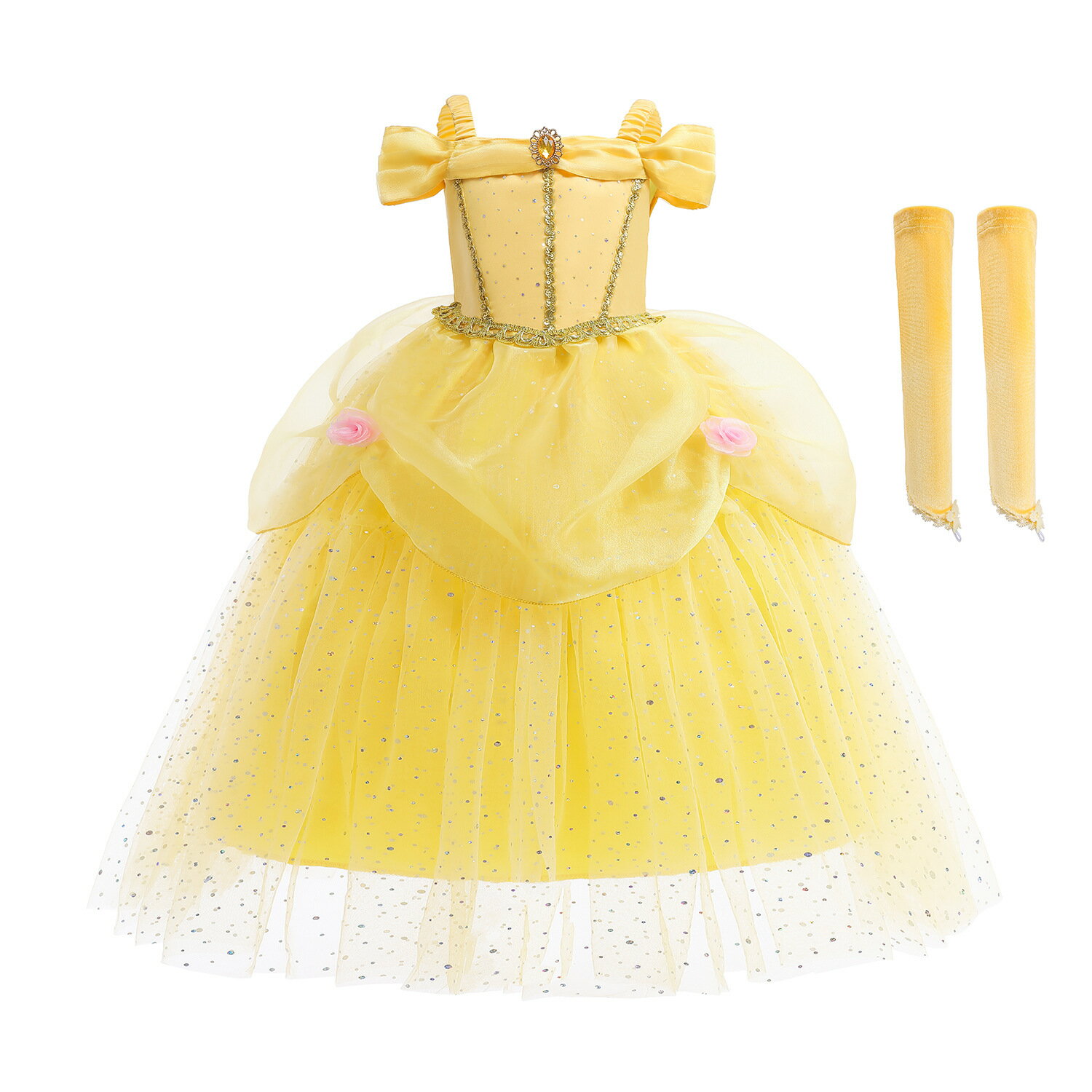 グローブ付き 子供ドレス 子供 ドレス プリンセスドレス キッズ コスチューム イエロー 女の子 パーティードレス カラードレス 発表会 お誕生日プレゼント 写真撮影記念 可愛い100cm 110cm 120cm 130cm 140cm 150cm