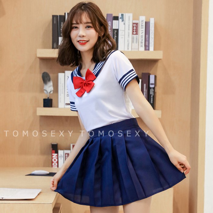 M L XL 学生服 コスプレ衣装 セクシー セーラー服 コスプレ 半袖 白シャツ セクシー コスチューム 紺色 プリーツスカート 襟 赤いリボン コスプレ衣装 スクール 学生服 JK 女子高生 制服コスプレ 高校生 女の子 清純派 ミニスカートセット 白色 過激コスプレ ハロウイン仮装