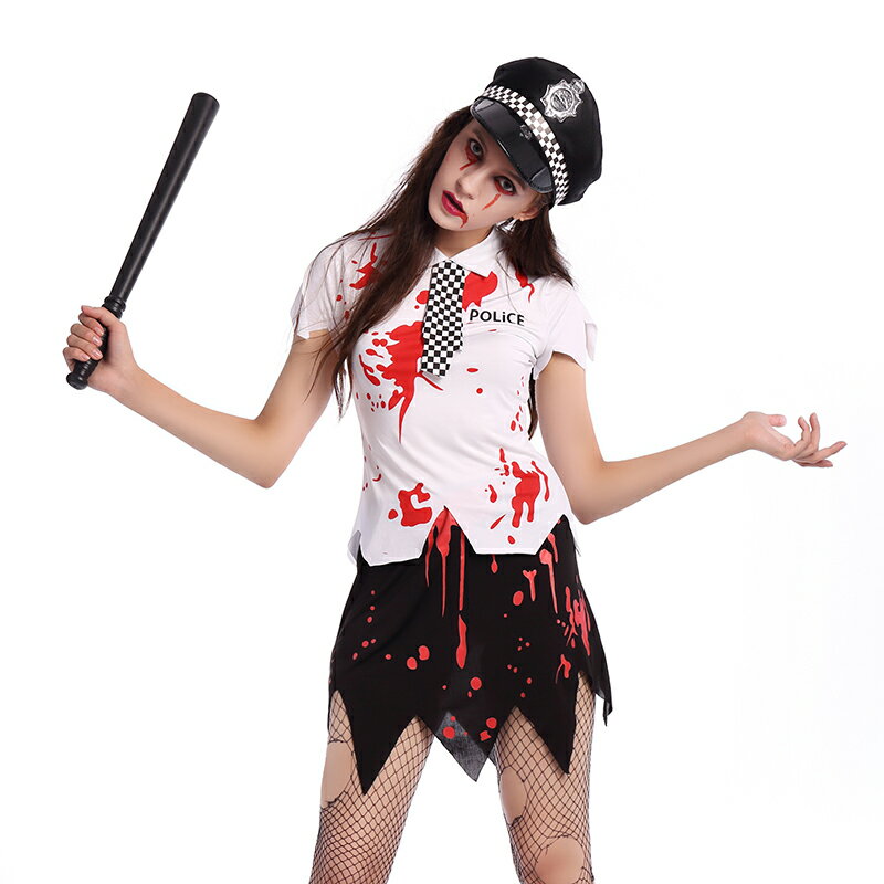 【白/3】あす楽　血まみれ ポリス 婦人警官 ゾンビ お化け屋敷 恐怖 ホラー系 ゾンビ コスプレ 衣装 コスチューム ハロウィン衣装 女 ..