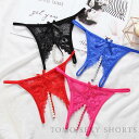 オープンクロッチ 穴あき ショーツ 股割れ パール ビーズ付き オープンショーツ Tバック ショーツ セクシー ランジェリー レディース 下着 スタンダード 女性用 パンティ パンツ インナー タンガ キュート 婦人下着 花柄 紐 ひもエロ 透け 超過激(4)