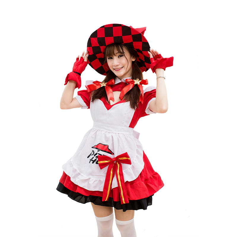 【 赤 /6】あす楽　魔女帽子 メイド服 赤色 アイドル風 ワンピース コスプレ衣装 コスチューム ハロウィン 制服 仮装