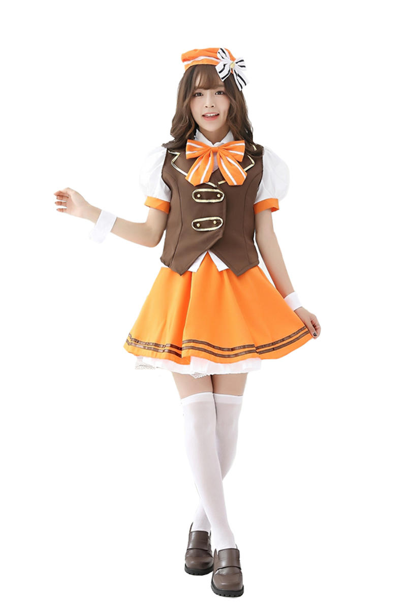 【3色/6】あす楽 ベスト付き アイドル風 メイド服 コスプレ衣装 コスチューム ハロウィン 仮装 大人用 女 レディース