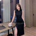 ノースリーブ パーティードレス チャイナドレス セクシーボディコンワンピース レディース タイト ロング丈 ミニ丈 膝丈 ミディアムドレス おしゃれ シンプル 同窓会 二次会 ナイトドレス クラブ 黒色