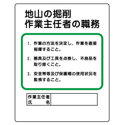 Rakuten - 356-02A　作業主任者職務表示板　地山の掘削作業主任者の職務　エコユニボード　500×400×1mm厚 UNIT ユニット