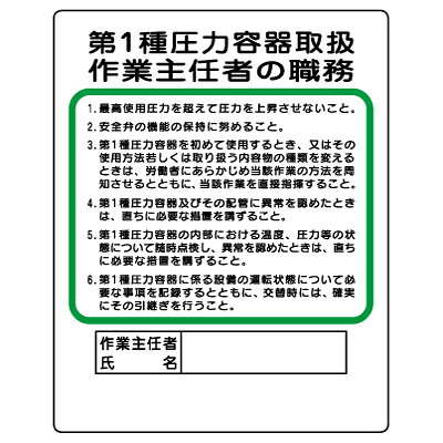 樂天商城 - 356-12　作業主任者職務表示板　第1種圧力容器取扱…　エコユニボード　500×400×1mm厚UNIT ユニット