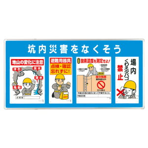 ユニパネセット 坑内災害をなくそう 耐水ベニヤ(木枠付・アルミ縁) パネル・標識セット 900×1800×25mm UNIT ユニット 343-19A