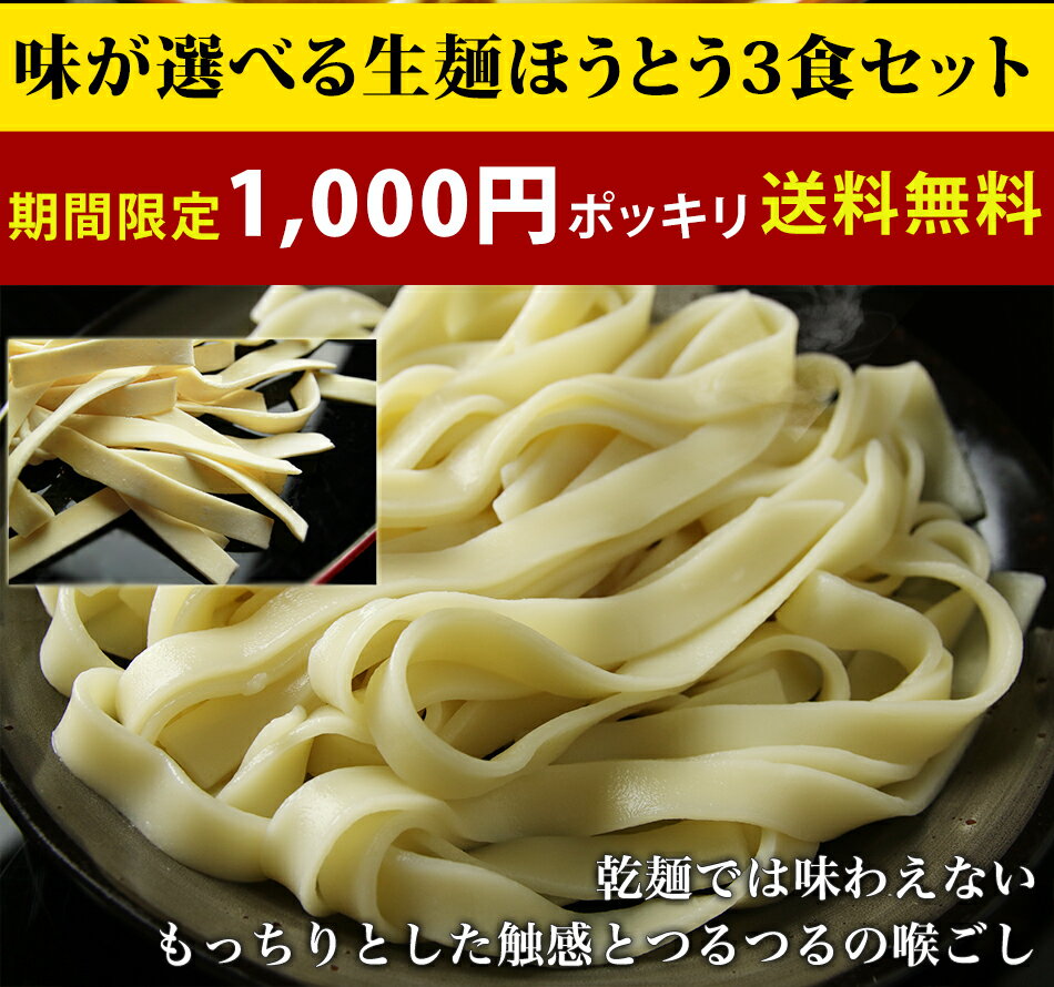 【赤字覚悟のお試し品】1000円ポッキリ!本なま麺ほうとう3食セット2種類の味から選べるだし味噌orカレースープ付きbr/生麺お取り寄せ山梨ほうとう鍋おざら】送料無料(※北海道、九州、四国、沖縄は別途送料加算となります)ギフトプレゼント