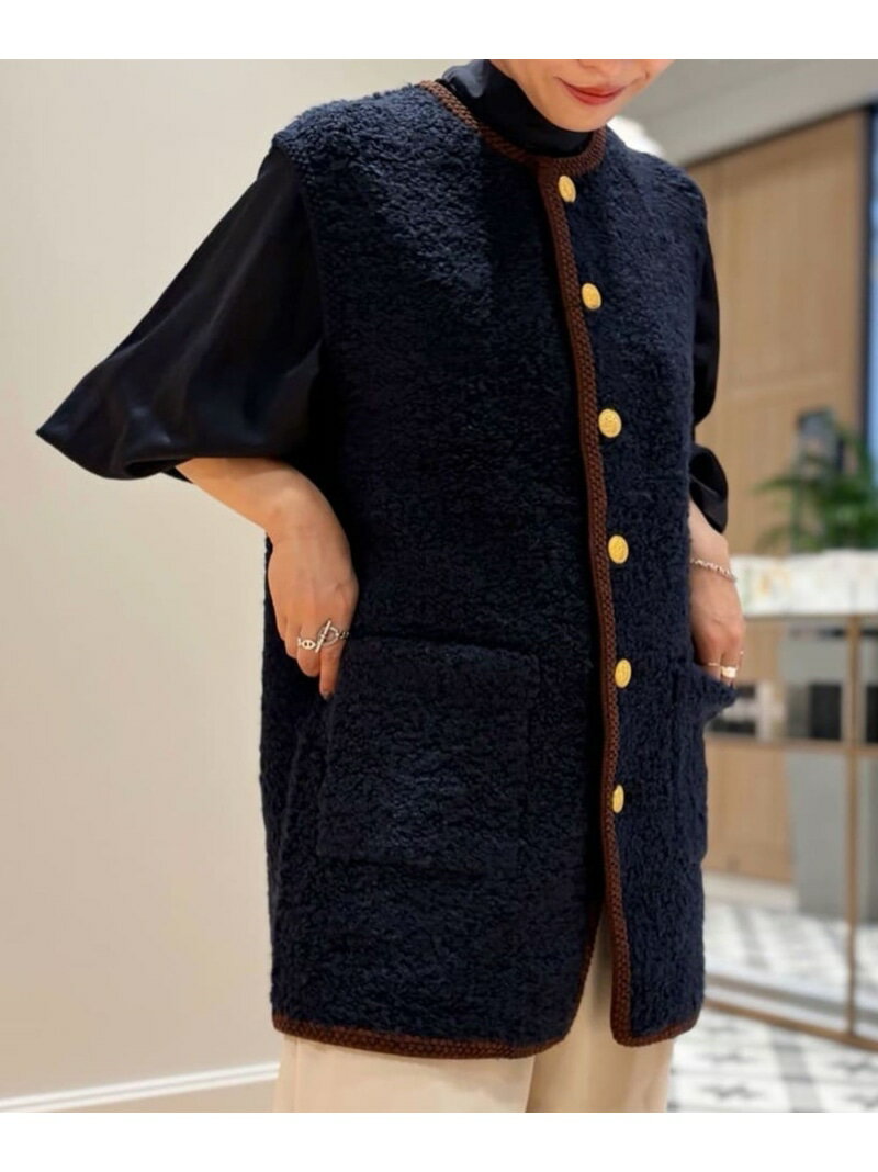 ムートン ロングジレ MACPHEE トゥモローランド トップス ベスト・ジレ ネイビー グレー ホワイト【送..