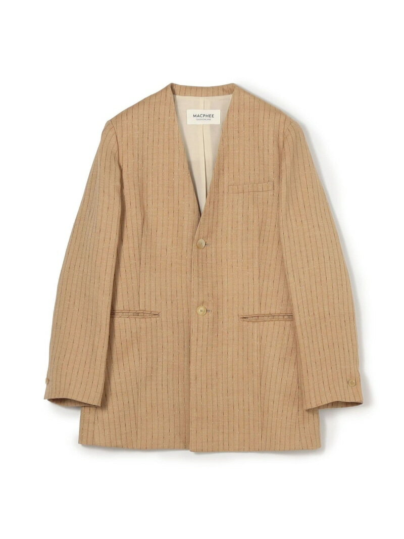 Linen, Hemp - シルクネップリネン ノーカラージャケット MACPHEE トゥモローランド ジャケット・アウター ノーカラージャケット ベージュ【送料無料】[Rakuten Fashion]