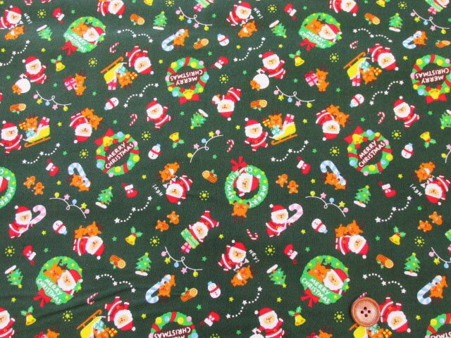 仲良しサンタとトナカイ　サンタクロース・クリスマス柄　スケア生地 (クリスマス イベント 星 スター サンタ 冬 ツリー 巾着 ポーチ カバーリング ラッピング クロス インテリア 生地 布 手芸 手作り ソーイング ハンドメイド)