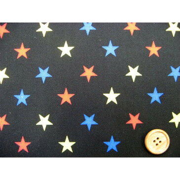 星柄 3色の星 オックス生地 (黒地)