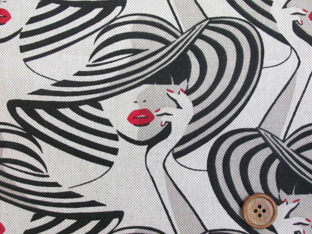 135cm幅　エレガントレディ　ハットレディ柄　オックス生地 (ジャケット ワンピース チュニック スカート ロングワンピ ワイドパンツ バッグ ポーチ 巾着 エプロン カバーリング インテリア 手芸 ハンドメイド)