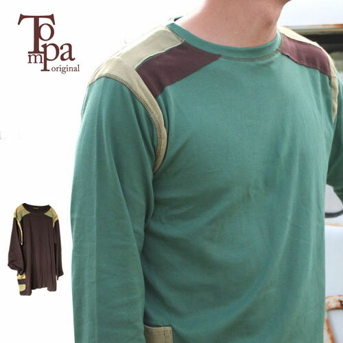樂天商城 - 【Tompa Original】ショルダーパッチの8分袖丈メンズカットソー！カジュアル /ナチュラル/tompa/東巴/とんぱ/