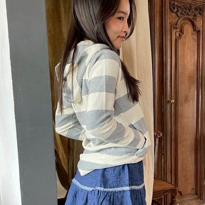 【ichi】フロートインレーのボーダーパーカー＊ ICHI イチ/ナチュラル/チュニック/レディース パーカー