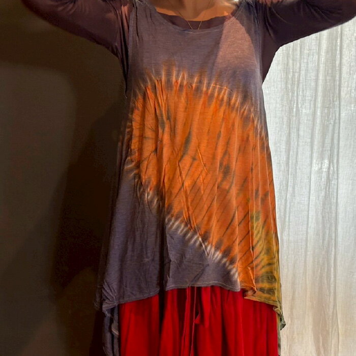 タイダイ ヘムラインチュニック！アジアン/エスニック/ファッション小物/ヒッピーアジアン雑貨 /アジアンファッション/ボヘミアン