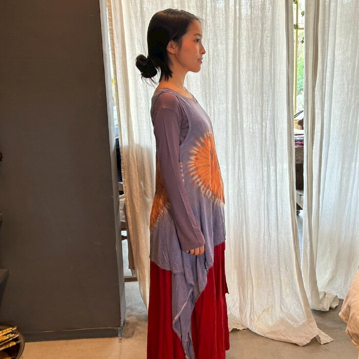 タイダイ ヘムラインチュニック！アジアン/エスニック/ファッション小物/ヒッピーアジアン雑貨 /アジアンファッション/ボヘミアン