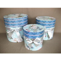 【数量限定】ブルーローズラウンドBOX3個セットマトリョーシカ箱紙プリント薔薇模様