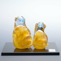 【送料無料】縁起物2016干支申親子猿(さる)工芸品台付置物吹きガラス平成28年記念品贈り物贈答品ギフトプレゼント干支クリスタル開運お正月お祝内祝還暦新築引越し招福綺麗可愛いクリア【楽ギフ_包装】【楽ギフ_のし宛書】【RCP】