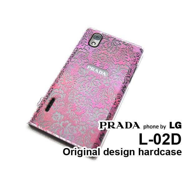 ゆうパケ送料無料【docomo PRADA phone by LG L-02D用ケース】【L-02D（docomo L-02D） L-02Dケース】 ケース/カバー/CASE/ケ−ス アクセサリー/スマホケース/スマートフォン用カバー 【レース柄 ピンク/l02d-M728】