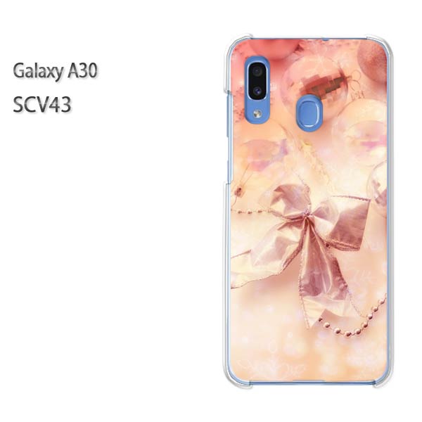 ゆうパケ送料無料 Galaxy A30 SCV43scv43 ギャラクシー galaxya30 au simフリークリア 透明 スマホケース カバー ハード ポリカーボネート リボン シンプル キラキラ(ピンク)/scv43-pc-new0465