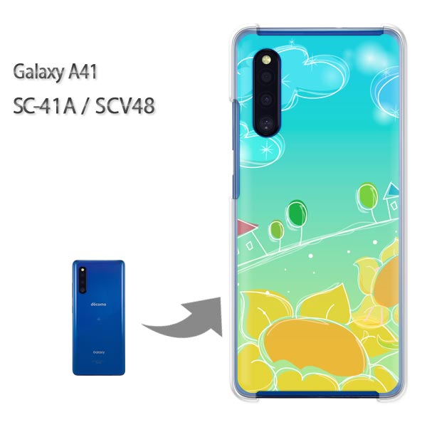 ゆうパケ送料無料 SC-41A SCV48 ケース カバー Galaxy A41ギャラクシー sc41a scv48 galaxya41クリア 透明 スマホケース ハード ポリカーボネート[花・ひまわり・星(グリーン)/sc41a-pc-new1348]