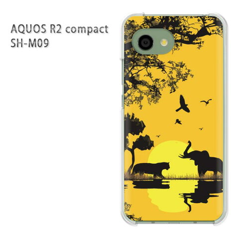 ゆうパケ送料無料 AQUOS R2 compact SH-M09ソフトバンク アクオス R2 コンパクト aquosr2 compact shm09クリア 透明 スマホケース カバー ハード ポリカーボネート [動物・ゾウ・夕日(オレンジ)/aquosr2compact-pc-ne152]