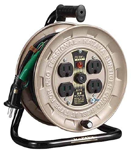 ハタヤ (HATAYA) コードリール 小型 コンパクト 屋内用 100V型 コード10m 太さ2.0㎟ 標準型 接地付 温度センサー内蔵 (電線溶解防止機能) コンセント4個 コンセント防塵シャッター 家庭用 工場用 電線仕様(種別・太さ...