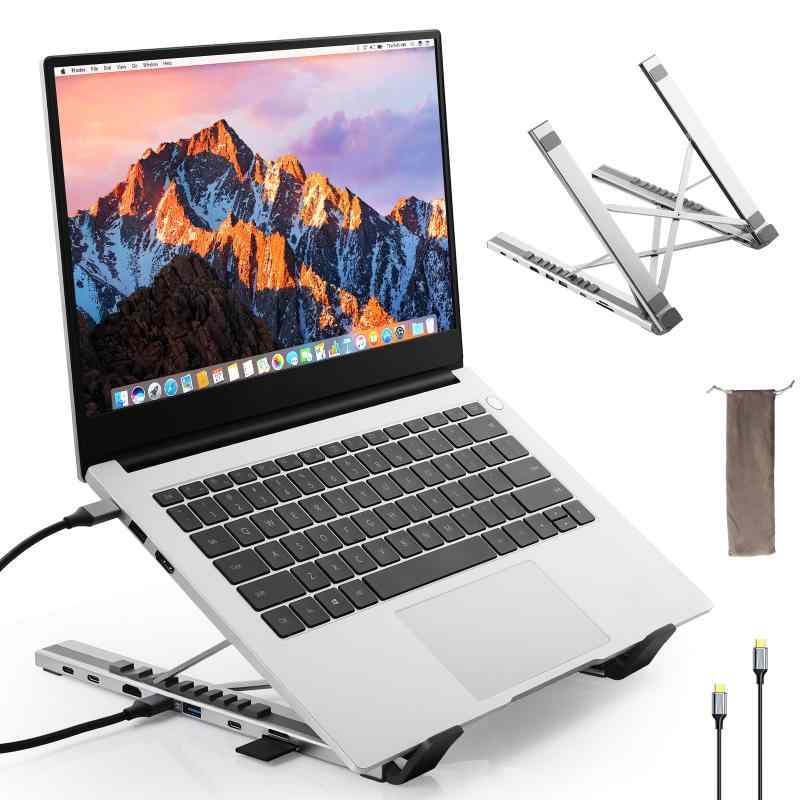 ノート PC スタンド ドッキングステーション一体型 USB ハブ付き 9 段階角度調整 人間工学 折りたたみ 携帯型 在宅勤務 オフィス リモートワーク用 4KHDMI 出力 USB3.0 デスク整理 滑り止め安定設 tomstore-10938682 TOMstore パッケージ画像