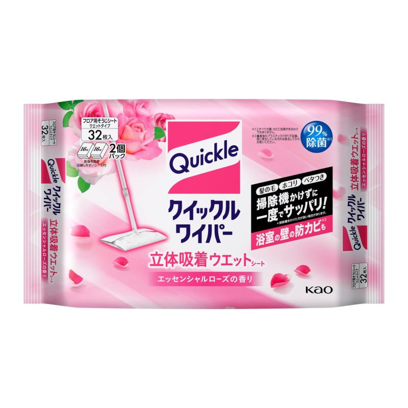 Rakuten - 【ケース販売】クイックルワイパー フロア用掃除道具 立体吸着ウエットシート ローズの香り 大容量 32枚 ×10個