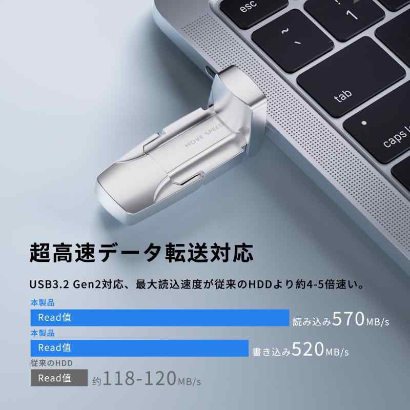 SSD 外付け 256GB スティック型 USB 3.2 Gen2 Type-A/Type-C両対応 金属筐体 Win/Mac PS5/PS4 iPhone15/16/17シリーズ対応 ポータブルSSD レザーケース付属 - Image 3
