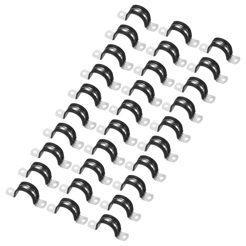 樂天商城 - 30パックのケーブルクランプ 1インチ/25 mm 304ステンレススチールラバークッション絶縁ケーブルクランプU形金属ホルダー チューブ/ワイヤー/パイプ/ループ取り付け用