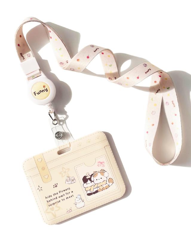 Rakuten - [] 定期入れ パスケース リール付き 首掛け 猫 兎 可愛い レディース 子供 カードホルダー ICカードケース 薄型 横型