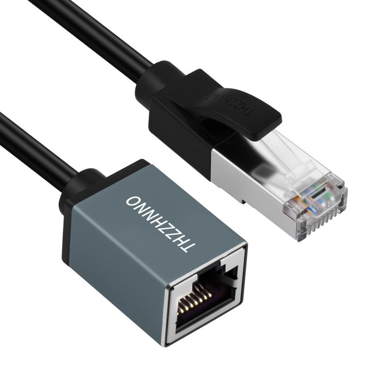THZZHNNOートイーサネット延長ケーブル 1M、1000Mbps ギガビット RJ45 オス対メス LAN コード、高速ネットワーク拡張用（PC/Mac/ルーター/モデム/スイッチ/ゲーミングコンソール/スマート TV/N 機器