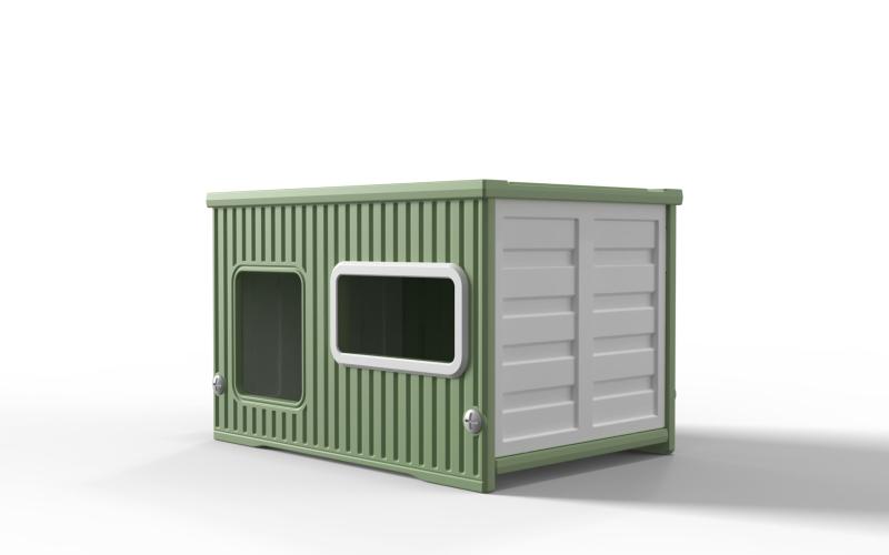 屋外ペットハウス、グリーン&amp;グレー、コンテナスタイル、窓付き、ドア付き、猫犬用シェルター屋外用ペットシェルター: コンテナスタイルのデザインで、猫や小型犬に快適な避難場所を提供する耐候性のあるペットハウスです二色デザイン: グリーンとグレーのツートンカラーで、庭やベランダに調和する魅力的な外観を実現しています通気性と採光: 大きな窓が付いており、自然光を取り入れながら適切な換気を確保し、ペットが快適に過ごせる環境を提供します出入り口付き: ペットが自由に出入りできる専用ドアを装備し、安全で使いやすい構造になっています波板デザイン: 耐久性のある波型パネル構造により、雨風からペットを守り、長期間の屋外使用に適しています