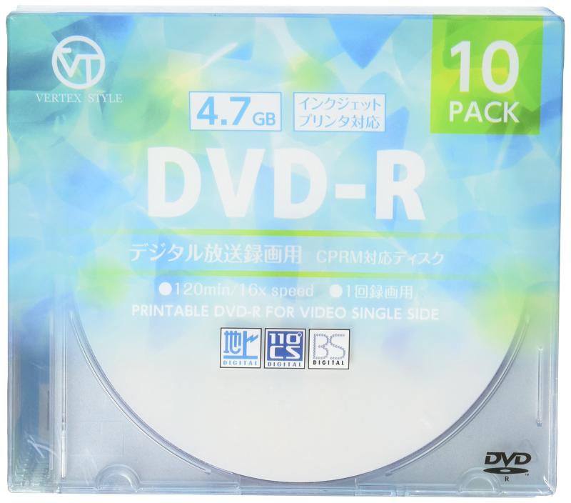 VERTEX ヴァーテックス DVD-R 地上デジタル放送録画用 120分 4.7GB 16倍速 10枚スリムケース DR-120DVX.10CA