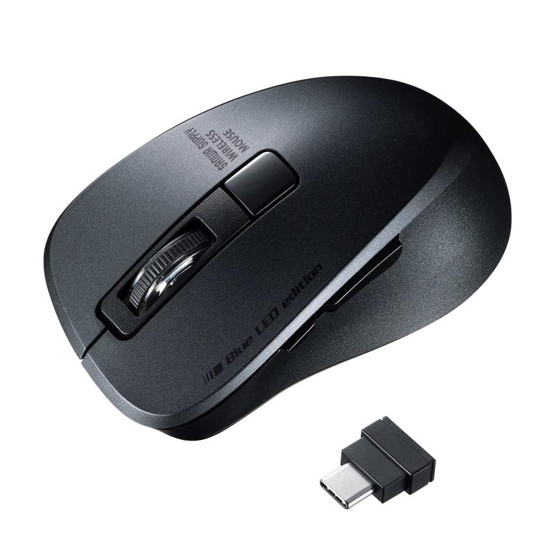 Rakuten - サンワサプライ マウス ワイヤレス Type-C接続 静音 5ボタン(戻る・進むボタン搭載) ブルーLED 中型 ブラック MA-WBLC153BK