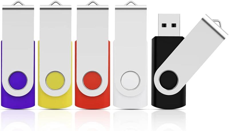 USBメモリ 32GB 5個セット フラッシュドライブ USB2.0 サムドライブ バックアップメモリ USBドライブ32GB 360度回転式 コンパクト フラッシュメモリー (ブラック、ホワイト、レッド、イエロ