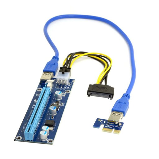 PCI-E 1x - 16x マイニングマシン 強化エクステンダーライザーアダプター USB 3.0 & 6ピン電源ケーブル付き PCI-E 1x - 16x マイニングマシン 強化エクステンダーライザーアダプター USB 3.0 & 6ピン電源ケーブル付き