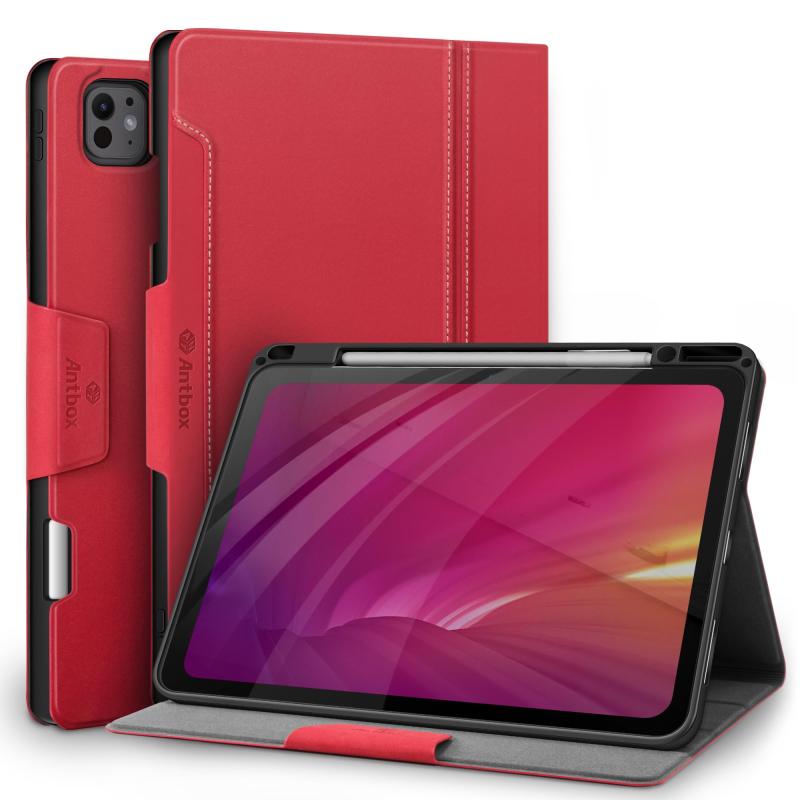 Rakuten - iPad Pro 13インチ ケース M5 2025/M4 2024 専用 ペンシル ホルダー Pencil Pro/USB-C完全対応 ひび割れ防止 ソフトPUレザー マルチスタンド機能 オートスリープ (レッド)
