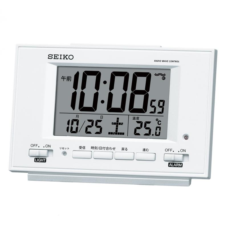 SEIKO CLOCK (セイコークロック) 目覚まし時計 自動点灯 電波 デジタル カレンダー・温度表示 夜でも見える