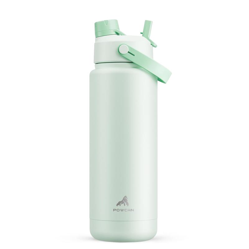 水筒 946ml 大容量 2-in-1 ストロー＆注ぎ口蓋付き 直飲み 保冷 二重真空断熱 ハンドル付き 持ち運びに便利 漏れ防止 洗いやすい ステンレスボトル スポーツ 旅行 学校 自宅 ギフトに最適
