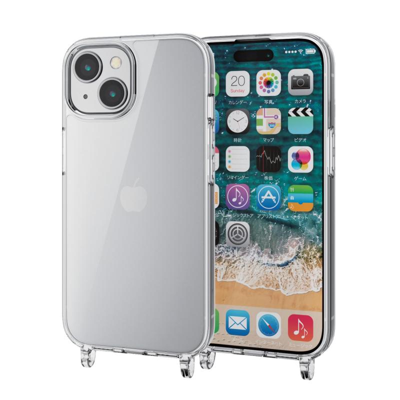 Rakuten - エレコム iPhone15 ケース ショルダー ストラップホール付き 首掛け 肩掛け 耐衝撃 衝撃吸収 [ストラップは別売りです] クリア PM-A23AHVCKSHCR