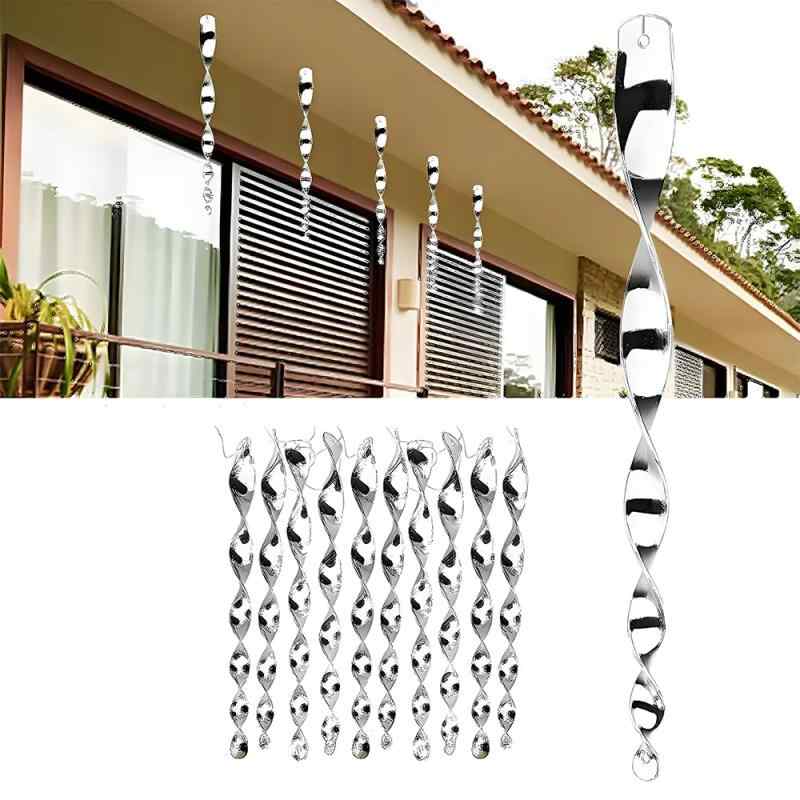 鳥よけ 鳥よけグッズ（10本セット シルバー）ハト カラス 駆除 防鳥 太陽光反射棒 吊り下げ式 スパイラル 庭 ガーデン用品 ベランダ 農作物被害対策