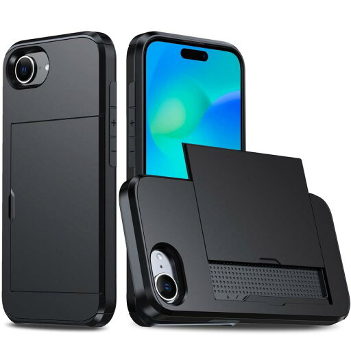 iPhone 16e 用 ケース カード収納 耐衝撃構造 米軍耐衝撃 全面保護 擦り傷防止 PC 背面収納 アイフォン16e 用 カバー ケース(iPhone 16e用,ブラック) iPhone 16e 用 ケース カード収納 耐衝撃構造 米軍耐衝撃 全面保護 擦り傷防止 PC 背面収納 アイフォン16e 用 カバー ケース(iPhone 16e用,ブラック)