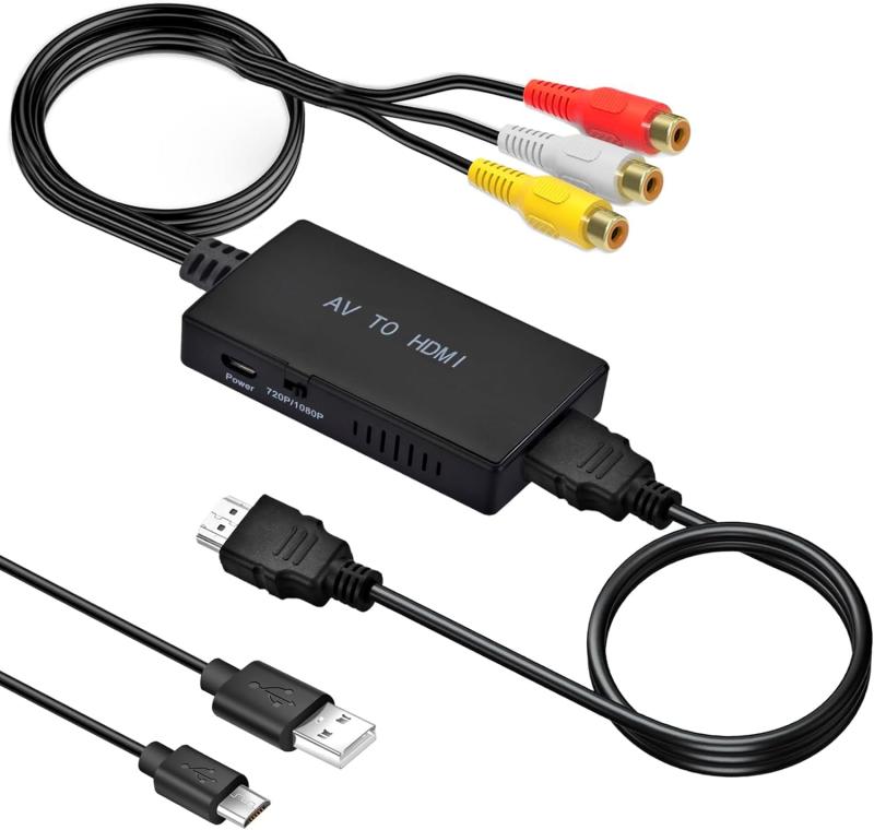 RCA to HDMI 変換コンバーター3色端子変換 古いゲーム機（XBOX PS1 PS2 SNES Wii N64）古いレコーダー(DVD VCR VHS)など機器の3色コードからHDMI 変換 720P/1080P【MINI USBケーブル am