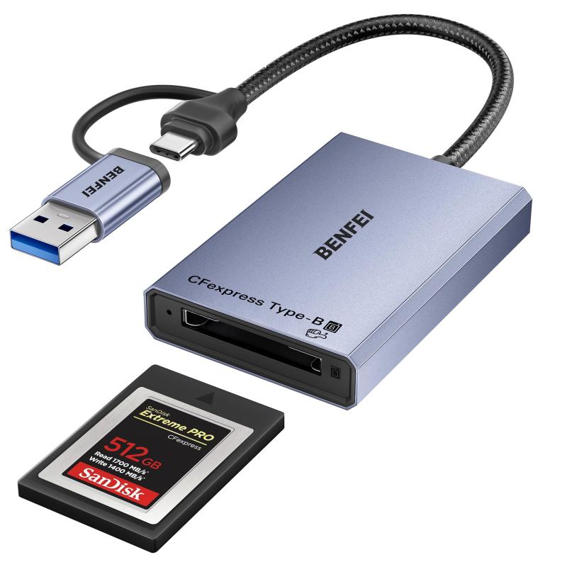 CFexpress カードリーダー 10Gbps、USB-C/USB-A 2-in-1 タイプ B CFexpress アダプター Windows/Mac/Li..