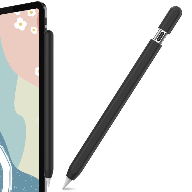 AhaStyle 超薄型 Apple Pencil (USB-C) シリコン保護ケース 滑り止め Apple Pencil (USB-C) 2023のみに適用 (単色1本, ブラック)